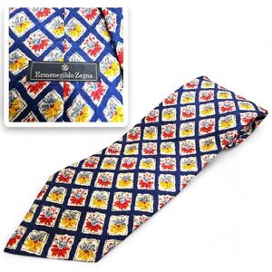 Ermenegildo Zegna‎ Exclusive Design Tie Blue Floral Diamond Silk Italy Necktie